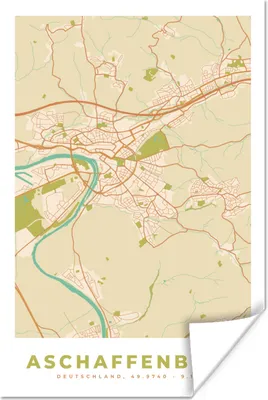 Produktbild von MuchoWow® Poster Karte - Jahrgang - Afschaffenburg - Karte 120x180 cm - Kunstposter
