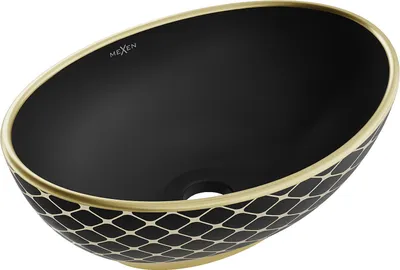 Immagine prodotto di Mexen Elza lavabo da appoggio 40 x 33 cm, nero opaco/motivo a griglia oro - 21014029