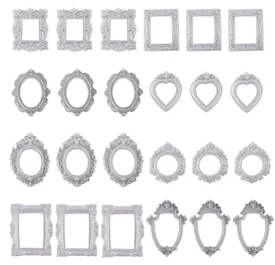 Vintage Harz Fotolisten, 24 Stk, 8 Stile, 3,7-7,2 cm, silber