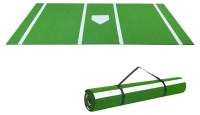 Productafbeelding van SucceBuy honkbalkooibatingsmat trainingsmat (366 x 183 cm) met thuisplaat en duurzaam gras, draagbare softballmat voor slagkooien en buitentrainingen, groen
