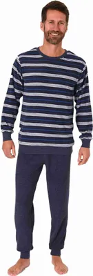 Produktbild von Edler Herren Frottee Pyjama Schlafanzug mit Bündchen - auch in Übergrössen - 222 13 802 ; blau , 50