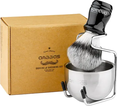 Produktbild von Anbbas 3in1 Rasierset Herren Geschenk Set Rasierpinsel Kunsthaar mit Rasierschale und Pinselhalte für Männer Nassrasur