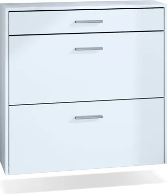 Produktbild von InnoFurn hängender Schuhschrank Roma Air Schmal mit 2 Klappen und 1 Schublade, Platzsparender Schuhkipper Flurschrank für Diele Flur Garderobe, Weiß matt (89 x 87 x 23 cm)