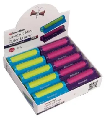 Produktbild von Radierer Line Out 5cm mit Lineal farbig sortiert Packung mit 24 Stück