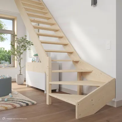 Produktbild von Holztreppe Intercon Casablanca | Fichte | 1/4 gewendelter Verlauf | Rechtswendelung | 80 cm Breite | ohne Geländer | ohne Setzstufen