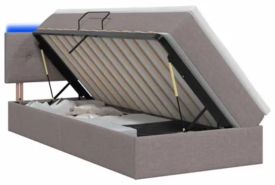 Image de Lit coffre LED vidaXL avec matelas, taupe, 90 x 200 cm, tissu