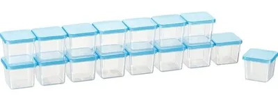 Imagen del producto de Pequeños recipientes rectangulares de color azul claro, con capacidad de 16 x 0,03 litros