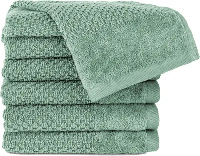 Produktbild von Pure Label 6-TLG Gästehandtücher 30x50 cm mit Aufhängeschlaufe aus 100% Baumwolle, saugstark und weich | 6 Gästehandtücher Grün - Salbei, 30x50cm