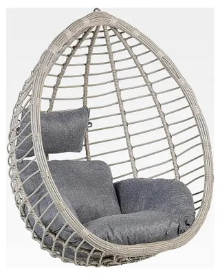 Produktbild von Hängesessel aus Rattan für den Außen- und Innenbereich mit Kissen in Grau