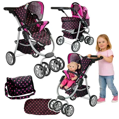 Produktbild von 2-in-1-Kinderwagen mit Gondeltasche, Schwarz und Rosa