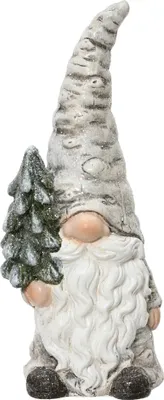 Produktbild von Dekofigur Wichtel mit Tannenbaum 6x15cm Keramik Weiß / Grau