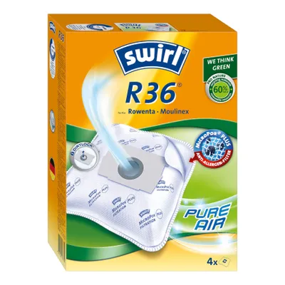 Obrázok produktu pre Vrecká do vysávača Swirl R 36 MicroPor Plus pre vysávače Rowenta a Moulinex | Dlhotrvajúci vysoký sací výkon | Antialergický filter | 4 kusy
