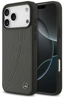 Obrázok produktu pre Kožené puzdro Mercedes Large Laurel Leave MagSafe pre iPhone 17 Pro Max - čierne a sivé