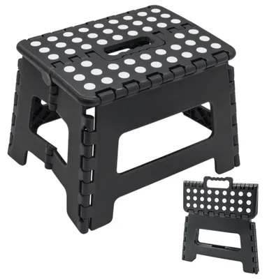 Produktbild von Kunststoff Klapptritt schwarz bis 100 kg mit Tragegriff und Antirutsch - 29 x 22 cm - Tritthocker klappbar mit rutschfester Trittfläche