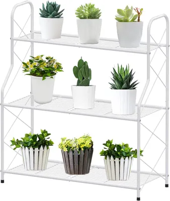 Produktbild von Blumenständer 3 Ablagen, Metall, weiß, für Außen