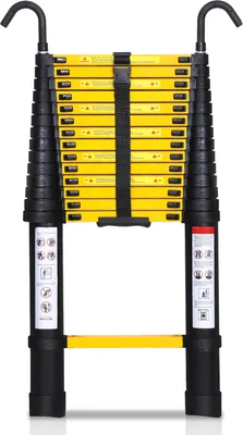 Produktbild von Jayseuw Teleskopleiter Alu Leichtgewicht Rutschfester 4,4m schwarz + Haken Multifunktionsleiter Mehrzweckleiter Ausziehbare Leiter 15 Stufe Stehleiter aus Hochwertigem Aluminium Belastbarkeit 150KG
