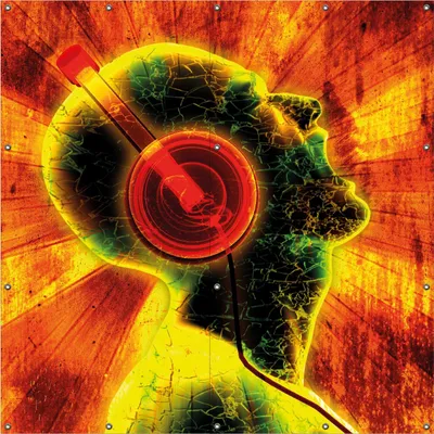 Produktbild von Wallario Outdoor-Poster für Garten oder Balkon, Motiv Musik mit Kopfhörern, in ca. 180 x 180 cm