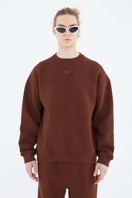 Produktbild von Basic Sweatshirt Oversize Fit Pullover Uni S Braun