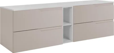 Produktbild von RODAN | Waschbeckenunterschrank - Beige und Weiß - 140 cm - Mit Tischplatte - 4 Schubladen - Hängend - MDF Fronten - Integriertes Regal - MODERN