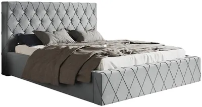 Produktbild von Polsterbett 180x200 cm Leno - Kopfteil mit Knöpfen, Bettkasten, Metall-Lattenrost - Doppelbett mit Samtstoff, Grau