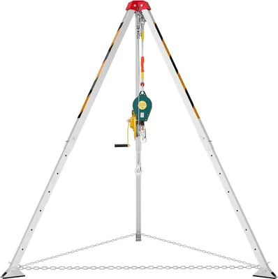 Immagine prodotto di Kit treppiede per spazi confinati, treppiede di soccorso per impieghi gravosi con paranco di sollevamento da 544 kg, gambe regolabili da 1,25 m, kit portatile con cavo da 30 m, protezione anticaduta da 10 m, altezza di lavoro da 1,34 a 2,15 m