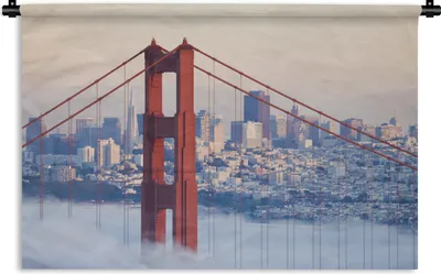Produktbild von MuchoWow® Wandteppich Wandbehang Nebel um die Golden Gate Bridge und San Francisco 90x60 cm Tapisserie Dekoration Wandtuch - Wandskulpturen - Bildteppich