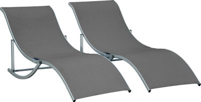 Outsunny Sada 2 lehátek Zahradní lehátka Látkové lehátko Relaxační lehátko Ergonomické hliníkové texteline Tmavě šedá 165 x 61 x 63 cm