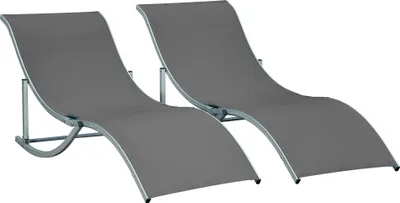 Obrázek produktu pro Outsunny Sada 2 lehátek Zahradní lehátka Látkové lehátko Relaxační lehátko Ergonomické hliníkové texteline Tmavě šedá 165 x 61 x 63 cm