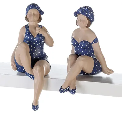 Immagine prodotto di Figura decorativa a forma di persona seduta sul bordo, "Becky", decorata con puntini, realizzata in resina, colore blu. Dimensioni: lunghezza 18 cm, larghezza 12 cm, altezza 31 cm. Codice: 79349. Codice a barre: 4001250793496. Confezione da 2 pezzi (assortiti)
