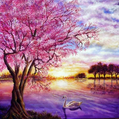 Produktbild von Malen nach Zahlen 5d Diamond Painting See mit Sonnenuntergang Malen nach Zahlen 30x30cm