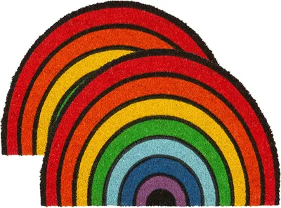 Produktbild von Nicola Spring Halbmond-Fußmatten aus Kokosfaser – 60 x 40 cm – Regenbogen – 2er-Pack