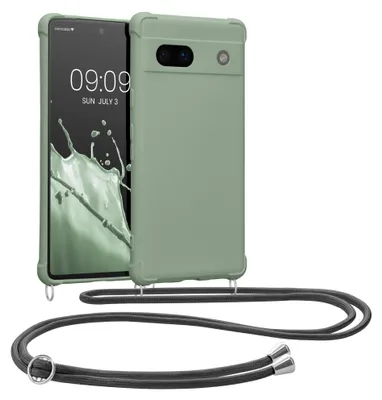 Produktbild von kwmobile Necklace Case kompatibel mit Google Pixel 7a Hülle - Cover mit Kordel zum Umhängen - Silikon Schutzhülle Graugrün