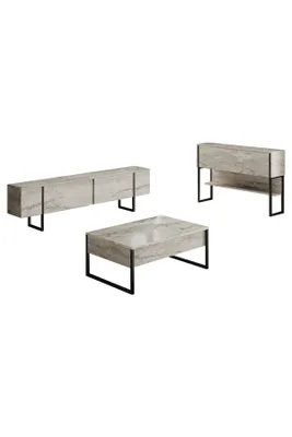 Produktbild von Skye Decor, Luxe Set - Travertine, Black, Wohnzimmer, Wohnzimmermöbel-Set, Travertin, 180 x 47 x 30 cm