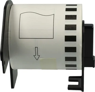 Produktbild von vhbw Rolle mit Halter 62mm x 15,24m kompatibel mit Brother P-Touch QL 500 A, QL 500 BW, QL 500 BS Drucker - Selbstklebend Schwarz Transparent