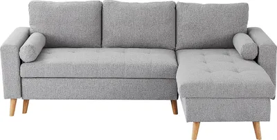 Produktbild von Klappbares und wendbares Ecksofa aus hellgrauem Stoff mit Aufbewahrungsbehälter - KORI