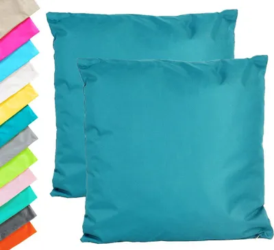 Produktbild von 2x Outdoor Lounge Kissen 45x45cm Dekokissen Set Inkl. Füllung Wasserfest Sitzkissen Garten Stuhl Lotus Effekt, Farbe:Petrol