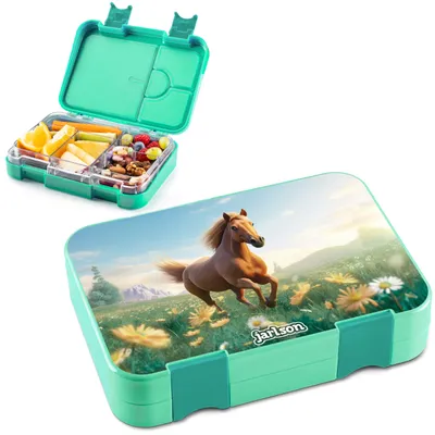 Kinder-Bento-Box mit 6 Fächern, auslaufsicher, BPA-frei, Pferd