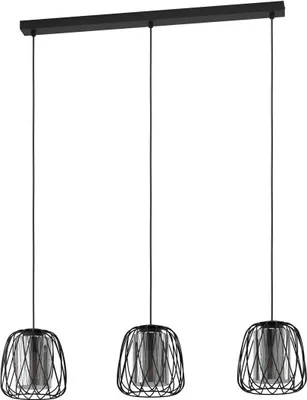 Produktbild von Pendelleuchte - Schwarz - 89 x 110 cm - Stahl - Rauchglas - Drahtgeflecht- 3-flammig