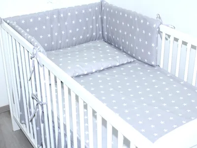 Produktbild von 3 teiliges Baby Bettset mit Bettwäsche und Nestchen für Bett 70x140 cm - 27. Sterne auf Grau