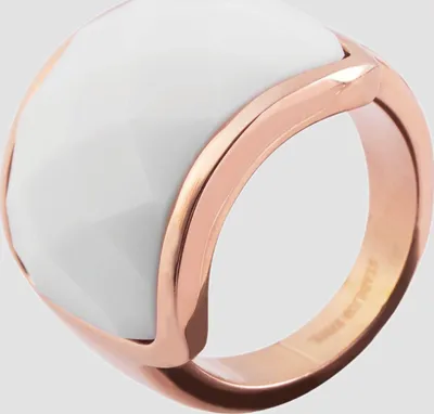 Produktbild von Akzent Edelstahlring für Damen, weißer Glasstein, roségoldfarben