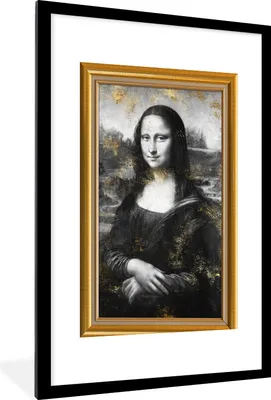 Produktbild von MuchoWow® Gerahmtes Poster Mona Lisa - Da Vinci - Gold - Rahmen 60x90 cm - Poster mit Schwarzem Bilderrahmen Wandposter Rahmen Foto Bilder - Dekoration - Wandposter Wohnzimmer - Hochwertig