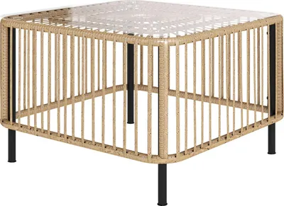 Immagine prodotto di Tavolo da giardino in polyrattan, 65 x 65 x 43 cm, tavolino resistente alle intemperie, tavolo da patio quadrato con piano in vetro, tavolino da caffè, tavolo da balcone, mobili da giardino per giardino, terrazza, balcone, legno naturale