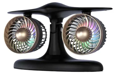 Produktbild von Zimilo Tischventilator mit Doppelluefter, 3000mAh, Turbolüfter mit 3 Stufen, Touch-Bedienung, RGB-Licht, USB, Buero, Camping, Schwarz