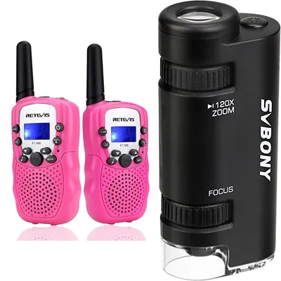 Productafbeelding van Retevis RT388 walkie-talkie voor kinderen en de Svbony SV603 draagbare microscoopset, met 8 kanalen, een kerstcadeau voor jongens en meisjes, 60x-120x vergroting, met LED-verlichting
