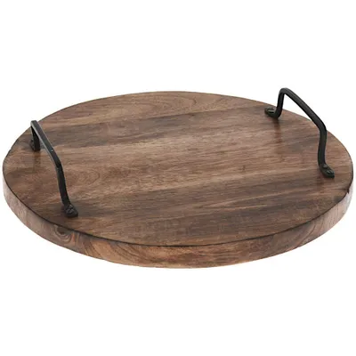 Obrázek produktu pro Vilde prkénko na krájení servírovací prkénko dřevěné prkénko z MANGO WOOD kulaté 30 cm s držadly