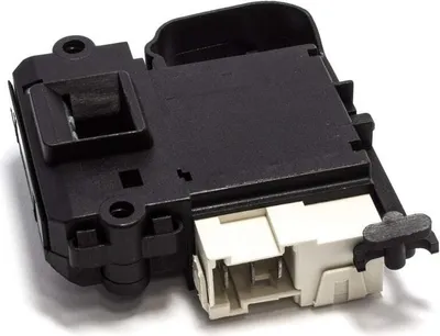 A black and white washing machine door lock mechanism.