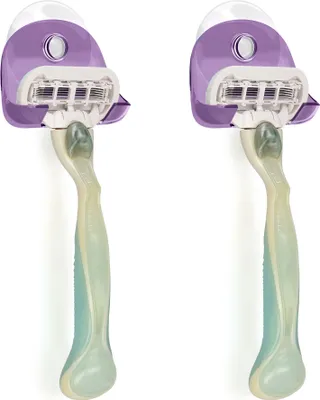 Produktbild von kwmobile 2x Saugnapf Halterung für Rasierer - für Glas und Fliesen - Nassrasierer Saugnapf Halter Set - Wand Haken in Lavendel Transparent