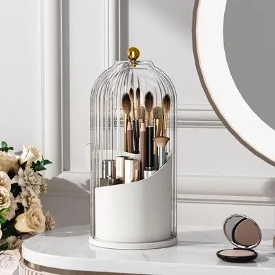 Produktbild von Make-up-Pinselhalter mit Deckel, 360 Grad drehbar, durchsichtig, staubdicht, Make-up-Organizer für die Waschtisch-Badezimmer-Arbeitsplatte