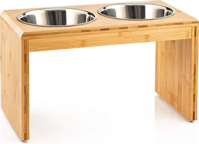 Produktbild von Dazhom® Hundenapf Doppelnapf Futternapf mit Stahlnäpfen Haustier Fressnapf für mittlere & größere Hunde 18x22x40cm