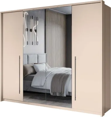 Produktbild von Kleiderschrank SAVANA 255 cm mit Spiegel – großer Schrank mit Türen und Kleiderstange